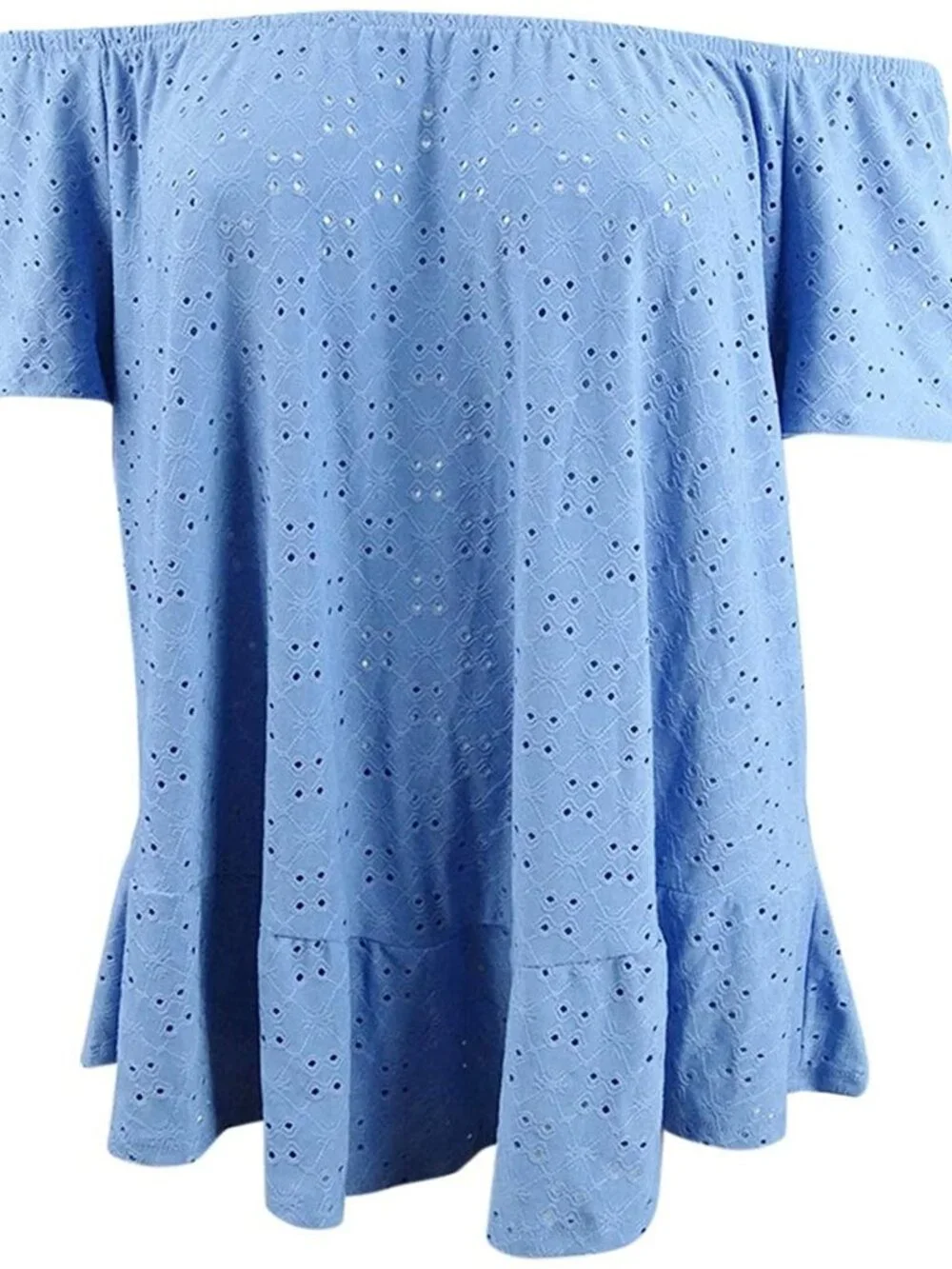 NY Collection Womens Plus Eyelet Off-The-Shoulder Peasant Top